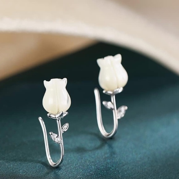 Sterling Silver 925 rose steam earrings - Picture 3 of 4